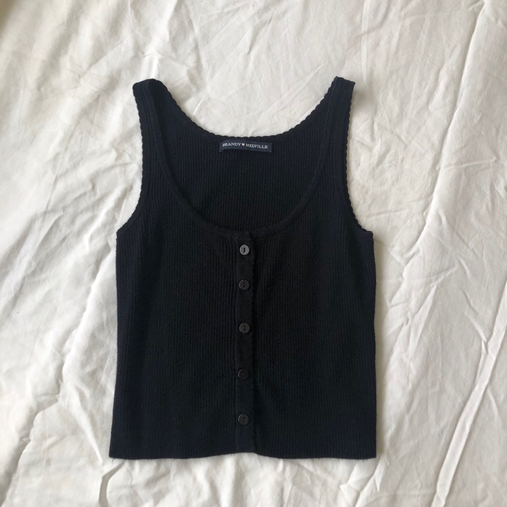 brandy melville black ribbed scalloped tank top